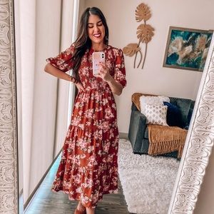Floral Short Sleeve Midi Dress